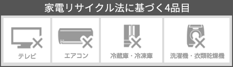 家電リサイクル法に基づく4品目 テレビ　エアコン　冷蔵庫・冷凍庫　洗濯機・衣類乾燥機